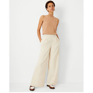 NEW Ann Taylor Pull On Wide Leg Pant High Rise Classic Career Ivory Coastal